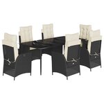vidaXL Ensemble à manger de jardin coussins 7Pièces Noir Résine tressée