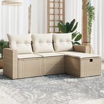 vidaXL Salon de jardin avec coussins 4 Pièces beige résine tressée
