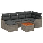 vidaXL Ensemble de Canapé de Jardin 7 Pièces avec Coussins Gris Rotin Poly Acacia