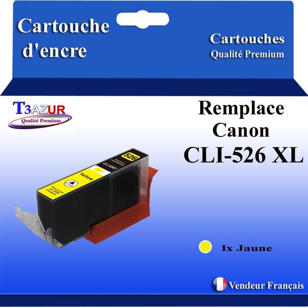 T3AZUR - Cartouche compatibles avec Canon CLI526 CLI-526 XL pour Canon Pixma iP4850 iP4900 iP4950 iX6500 iX6550 - Jaune