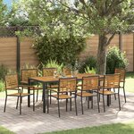 Ensemble de salle à manger de jardin 9 pièces vidaXL en poly rotin noir et acacia