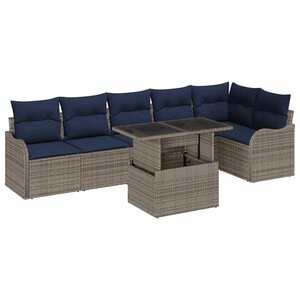 vidaXL Ensemble de canapé de jardin avec coussin 7 Pièces Gris polyrotin