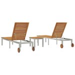 vidaXL Chaises longues 2Pièces avec table 3 Pièces Marron Acacia massif