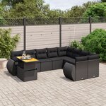 vidaXL Salon de jardin 10 Pièces avec coussins noir résine tressée