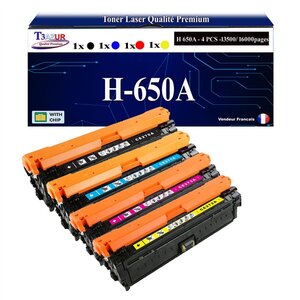 T3AZUR -4x Toners compatibles avec CE270A CE271A CE272A CE273A (650A) pour HP Color LaserJet CP5520 CP5525DN CP5525N CP5525XH