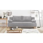 Banquette convertible 3 places MIKA - Velours côtelé gris clair - Coffre de rangement - 192 x 84 x 93 cm
