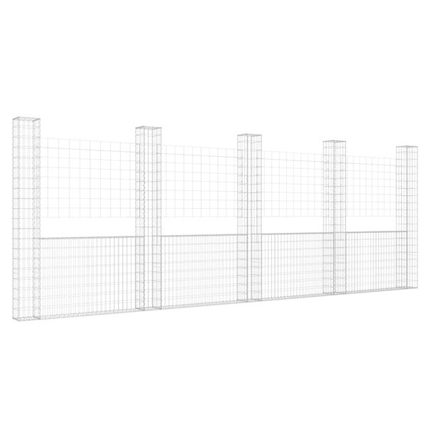 vidaXL Panier de gabion en forme de U avec 5 poteaux Fer 500x20x200 cm