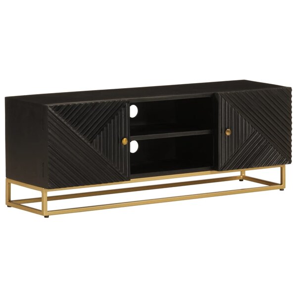 vidaXL Meuble TV noir 110x30x40 cm bois massif de manguier et fer