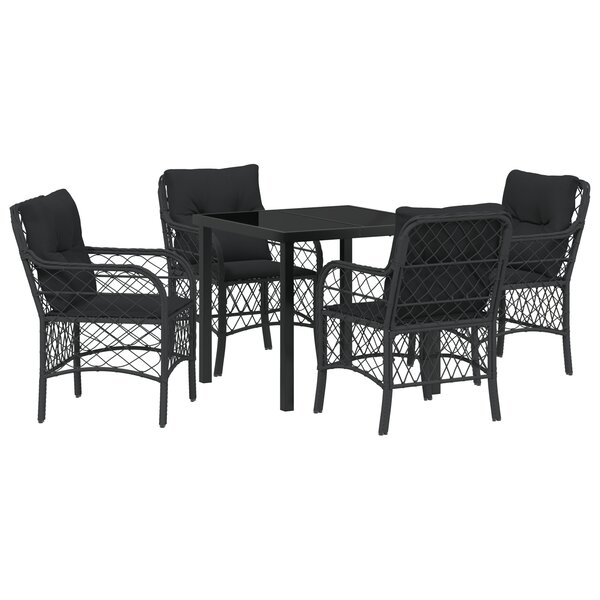 vidaXL Set de repas de jardin 5 pièces avec coussins en rattan poly noir
