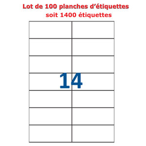 Lot de 100 Planches étiquettes autocollantes blanches sur feuille A4 : 105 x 42 3 mm (14 étiquettes)