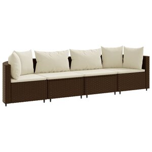 vidaXL Salon de jardin 4 Pièces avec coussins marron résine tressée