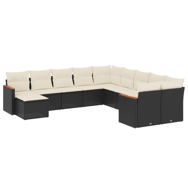 vidaXL Salon de jardin 11 Pièces avec coussins noir résine tressée