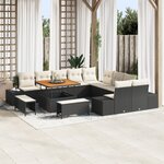 Ensemble de canapés de jardin vidaXL 13 pièces avec coussins noir poly rattan acacia