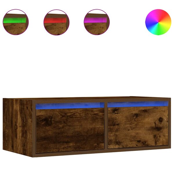 vidaXL Meuble TV avec lumières LED chêne fumé 75x35 5x25 cm
