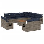vidaXL Salon de jardin avec coussins 13 Pièces gris résine tressée