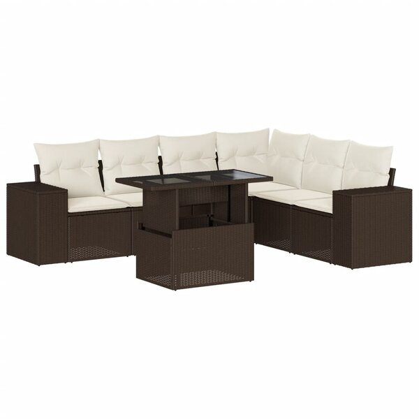 vidaXL Salon de jardin avec coussins 7 Pièces marron résine tressée