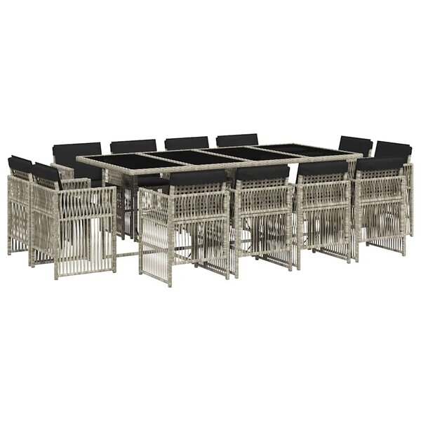 vidaXL Ensemble à manger de jardin et coussins 13 Pièces gris clair rotin