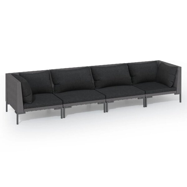 vidaXL Salon de jardin 4 Pièces avec coussins Résine tressée Gris foncé