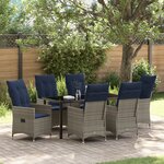 Ensemble de salle à manger de jardin vidaXL de 7 pièces avec coussins en poly rattan gris
