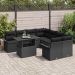 vidaXL Ensemble de canapé de jardin 9 Pièces Noir Poly Rattan