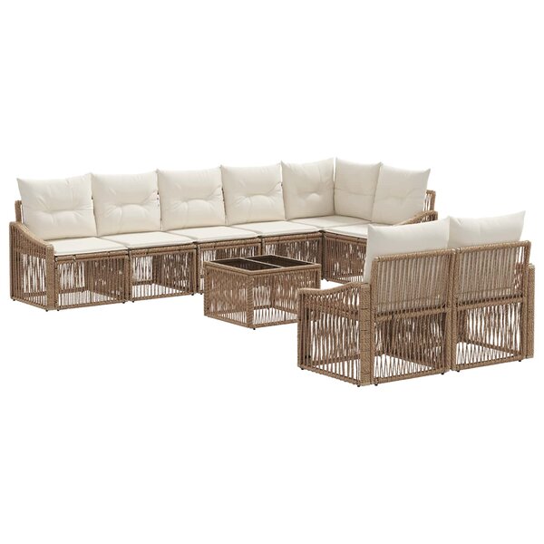 vidaXL Ensemble de canapé de jardin 9 Pièces Beige polyrotin
