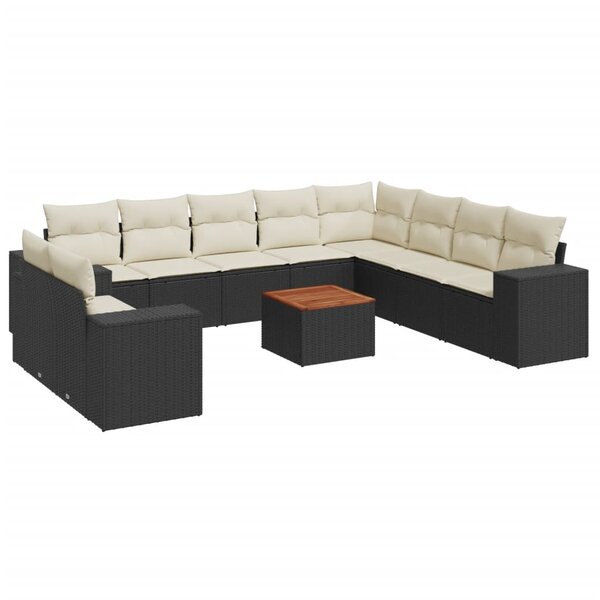 vidaXL Salon de jardin 11 Pièces avec coussins noir résine tressée