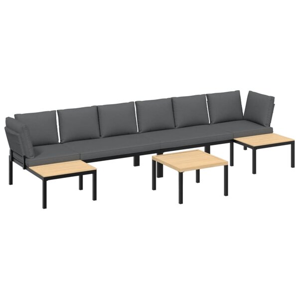 vidaXL Salon de jardin 5 Pièces avec coussins noir aluminium