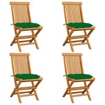 vidaXL Chaises de jardin et coussins vert lot de 4 Bois de teck massif