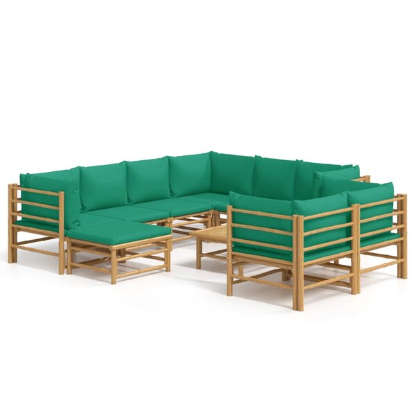 vidaXL Salon de jardin 10 Pièces avec coussins vert bambou