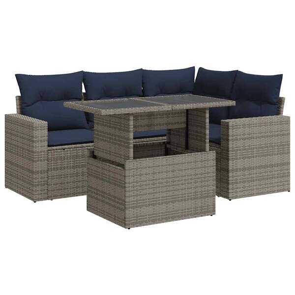 vidaXL Salon de jardin 5 Pièces avec coussins gris résine tressée acacia