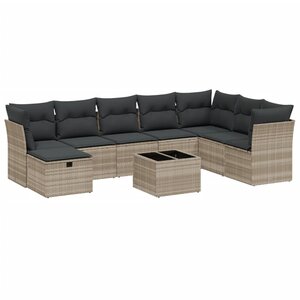 vidaXL Salon de jardin 9 Pièces avec coussins gris clair résine tressée