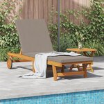 Chaise longue vidaXL avec roues et coussin en taupe en bois massif