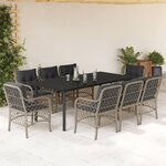 vidaXL Ensemble à manger de jardin et coussins 9 Pièces gris clair rotin