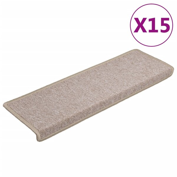vidaXL Tapis d'escalier 15 pièces 65 x 21 x 4 cm Taupe Bordure rectangulaire