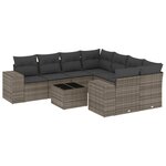 vidaXL Salon de jardin 9 Pièces avec coussins gris résine tressée