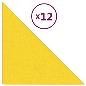 vidaXL Panneaux muraux 12 Pièces Jaune clair 30x30 cm Tissu 0 54 m²
