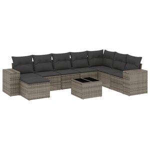 vidaXL Salon de jardin 9 Pièces avec coussins gris résine tressée