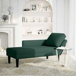 vidaXL Fauteuil long et coussin et accoudoir droit vert foncé velours