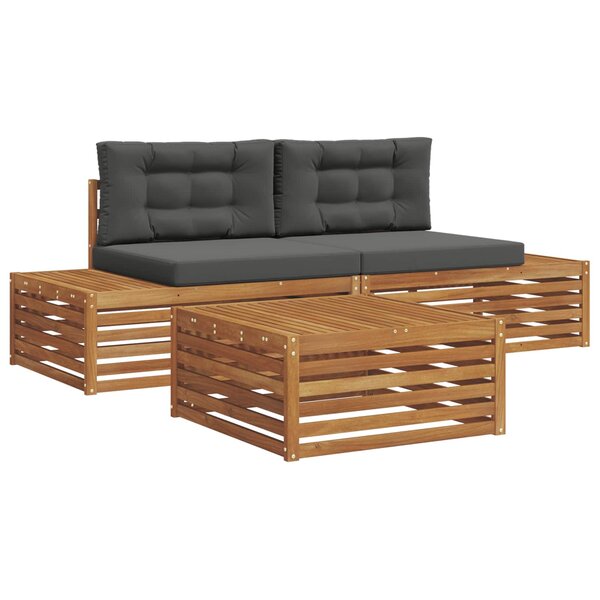 vidaXL 4 pc Ensemble de canapés d'extérieur Naturel et Anthracite