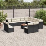 vidaXL Salon de jardin avec coussins 14 Pièces noir résine tressée
