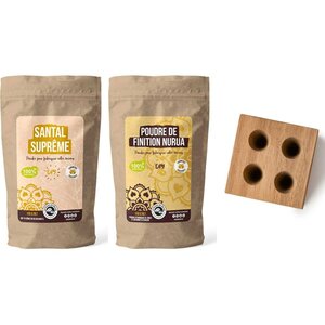 DIY encens - Moule en bois pour 4 cônes + Poudre Santal suprême + Poudre de finition