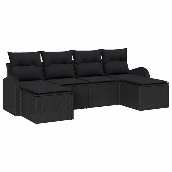 vidaXL Ensemble de canapé de jardin 6 Pièces Noir Poly Rattan