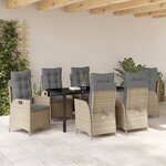 vidaXL Set de salle à manger de jardin de 7 pièces avec coussins beige en poly rattan