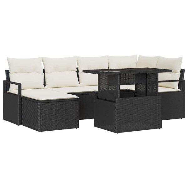 vidaXL Ensemble de canapé de jardin avec coussin 7 Pièces Noir et crème
