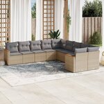 vidaXL Salon de jardin avec coussins 10 Pièces beige résine tressée