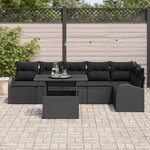 vidaXL Ensemble de canapé de jardin avec coussin 7 Pièces Noir Poly rotin