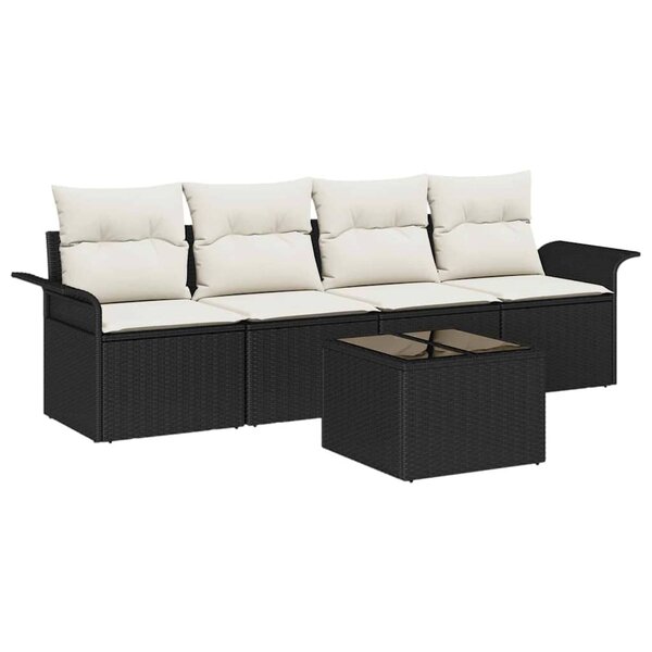 vidaXL Ensemble de canapé de jardin 5 Pièces Noir Poly rotin