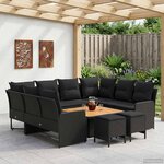 vidaXL Ensembles de meubles avec oreiller 8 Pièces Noir Rotin PE