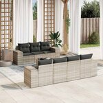 vidaXL Salon de jardin 8 Pièces avec coussins gris clair résine tressée