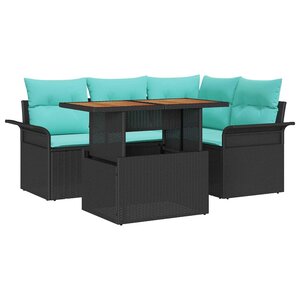 vidaXL Ensemble de canapé de jardin avec coussin 5 Pièces Noir et bleu